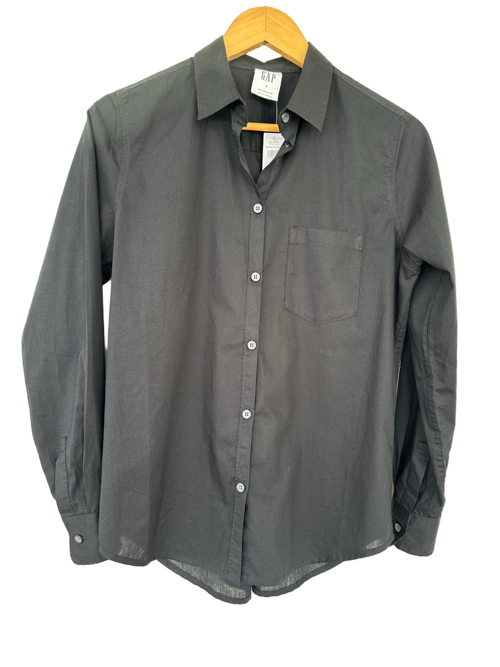 Gap Long-Sleeve Button-Up Shirt - Black, Relaxed Fit, 💯 Cotton